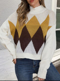 Diamond Pattern Turtleneck Sweater - CELIVINE