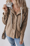 Drawstring Button Up Long Sleeve Hooded Jacket - CELIVINE
