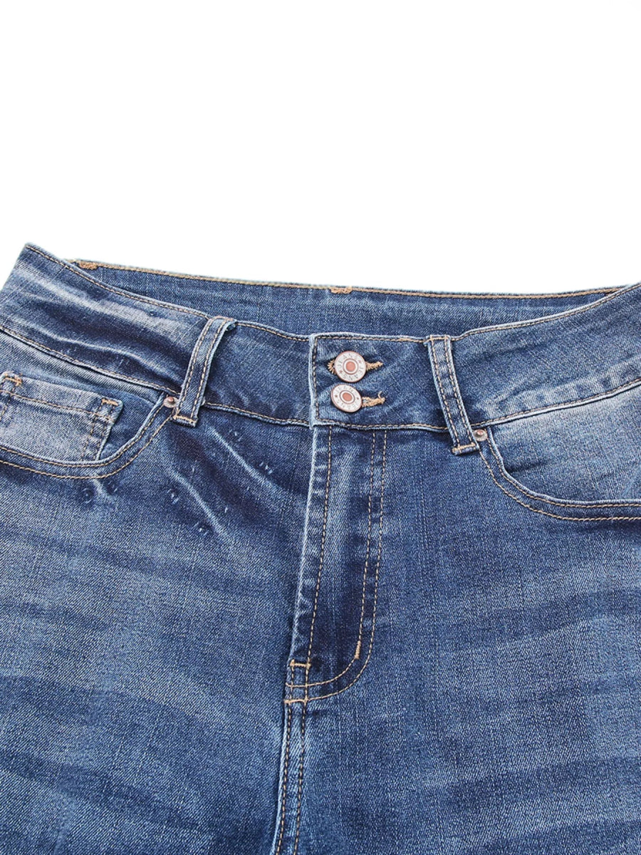 High Waist Distressed Straight Leg Jeans - CELIVINE