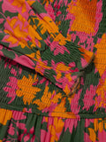 Smocked Floral Print Long Sleeve Maxi Dress - CELIVINE