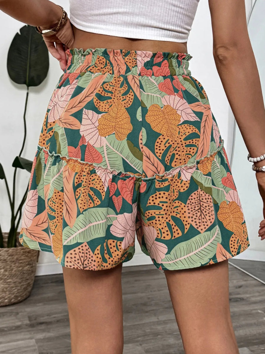 Tropical Print High Waist Shorts - CELIVINE