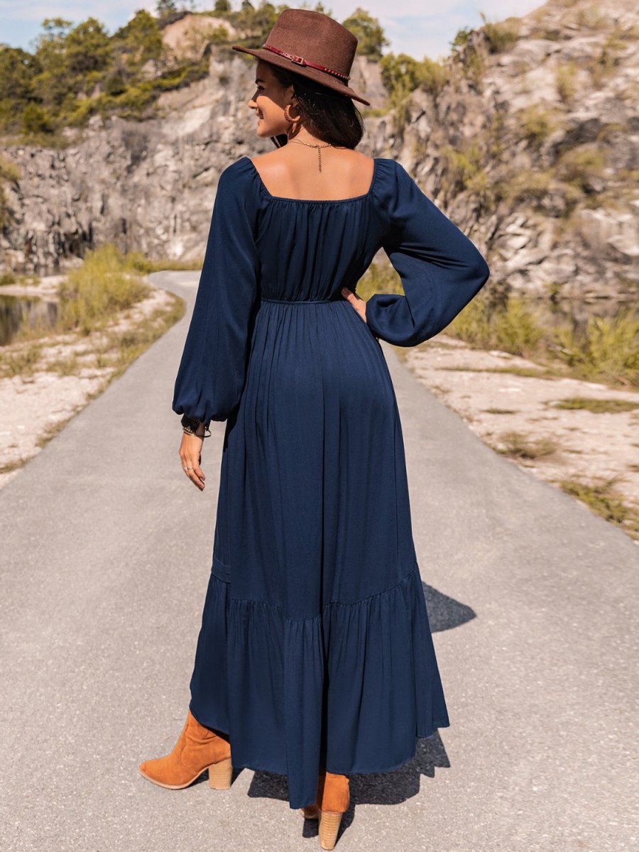 Long Sleeve Lace Trim Maxi Dress - CELIVINE