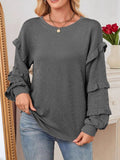 Ruffled Round Neck Long Sleeve Sweatshirt - CELIVINE