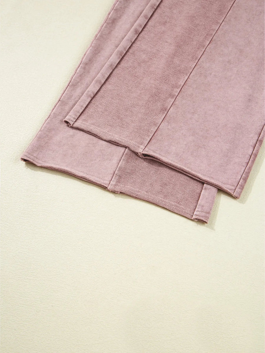 Mineral Wash Tiered Wide Leg Patchwork Drawstring Pants - CELIVINE