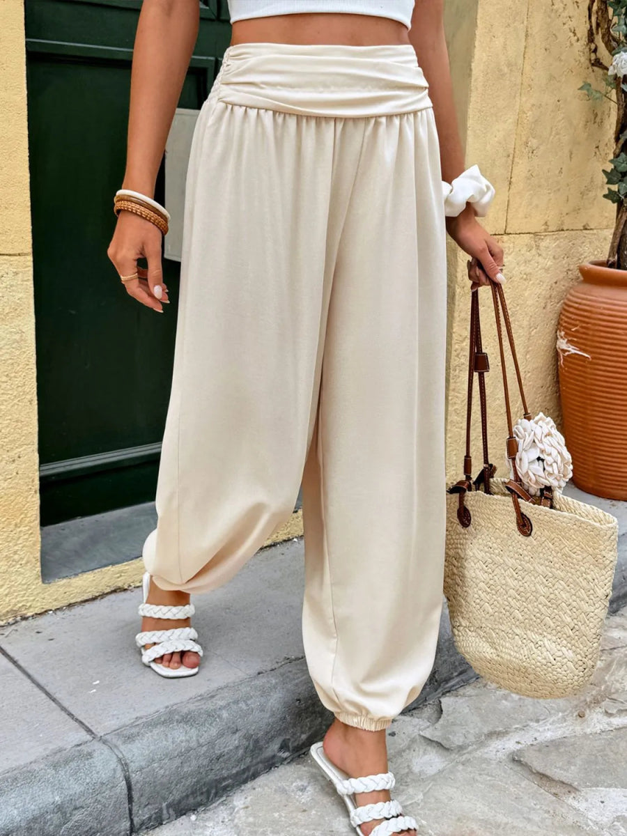 Ruched High Waist Joggers - CELIVINE