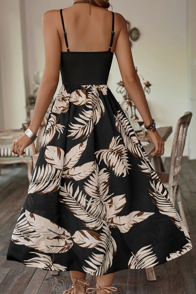Printed Sleeveless Scoop Neck Slit Dress - CELIVINE