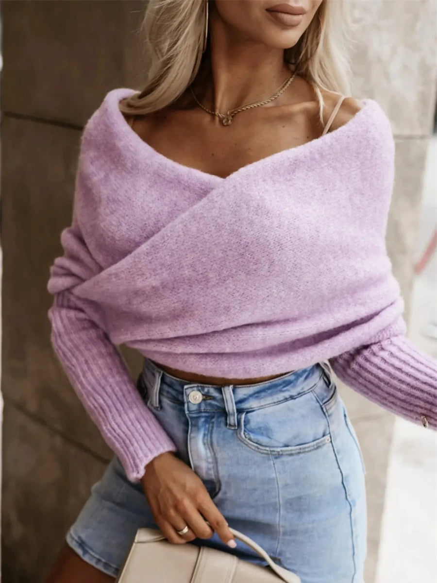 Long Sleeve Cropped Knit Top - CELIVINE