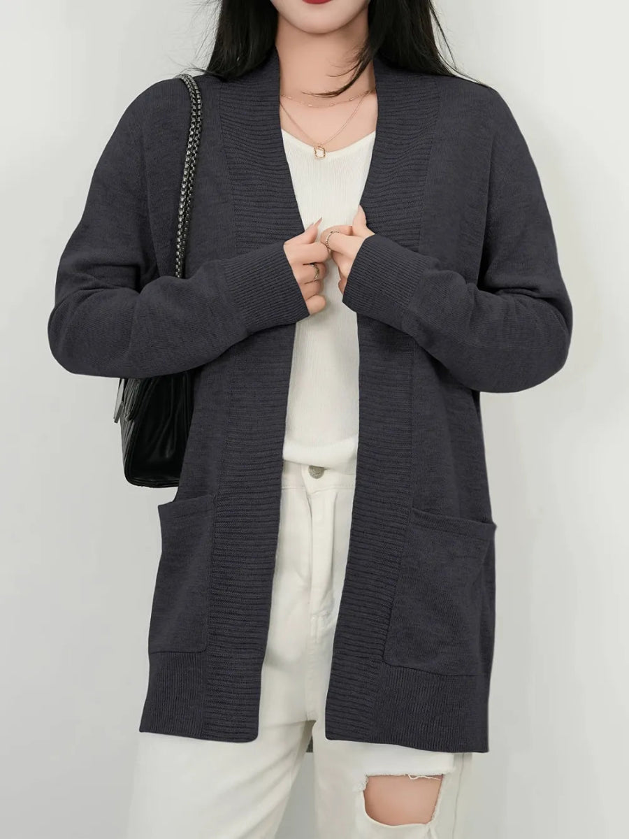 Open Front Long Sleeve Sweater Cardigan - CELIVINE