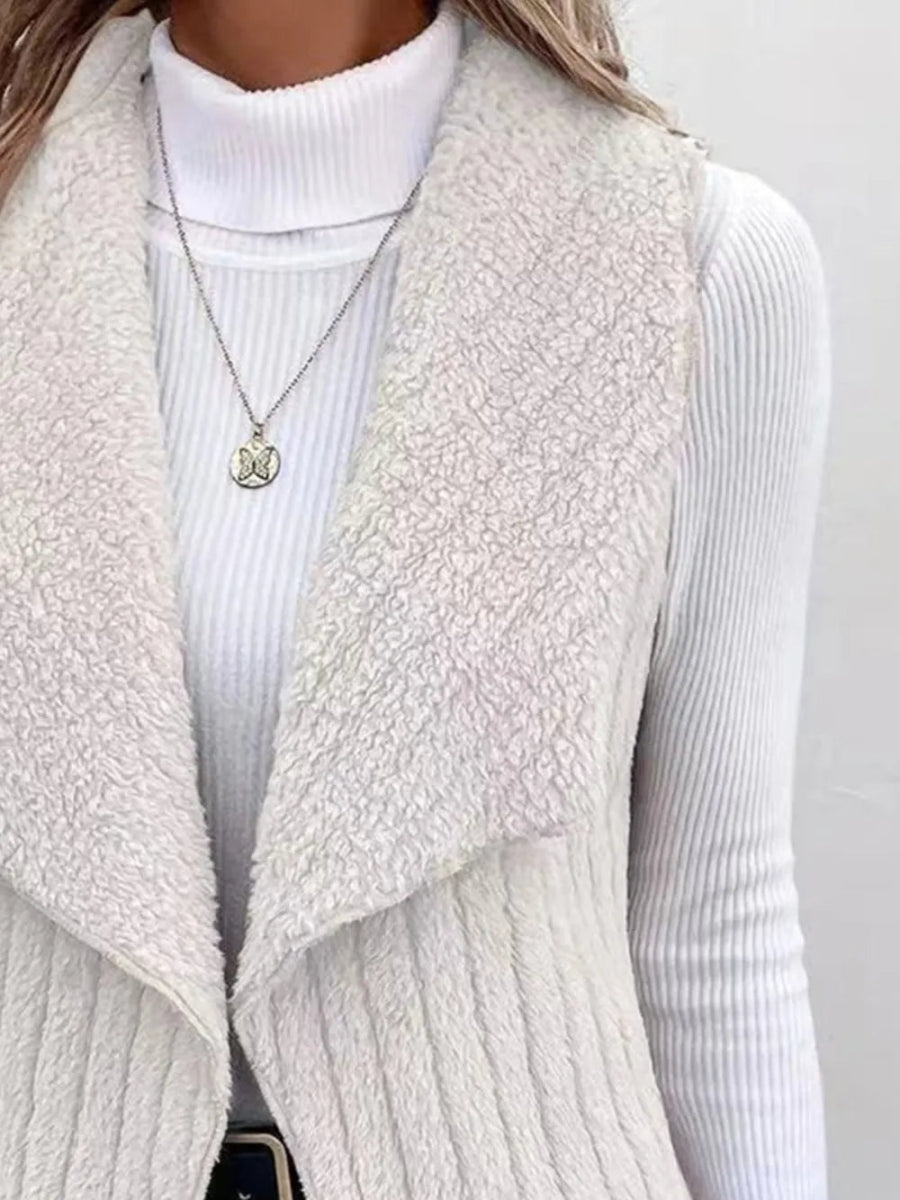 Open Front Fuzzy Vest Coat - CELIVINE