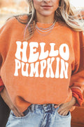 Round Neck Dropped Shoulder HELLO PUMPKIN Graphic Sweatshirt - CELIVINE