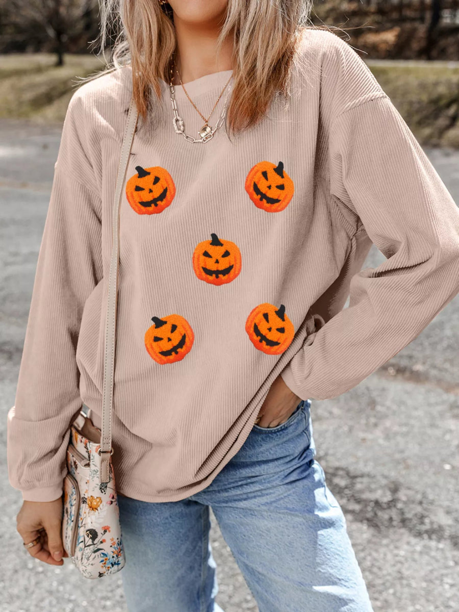 Halloween Pumpkin Drop Shoulder Sweatshirt - CELIVINE