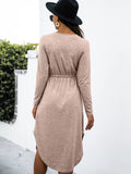 Drawstring Waist Long Sleeve Casual Dress - CELIVINE