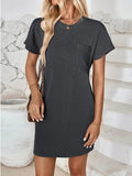 Round Neck Short Sleeve Mini Dress - CELIVINE