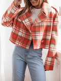 Plaid Lapel Collar Cropped Outerwear - CELIVINE