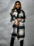 Plaid Collared Neck Long Sleeve Coat - CELIVINE