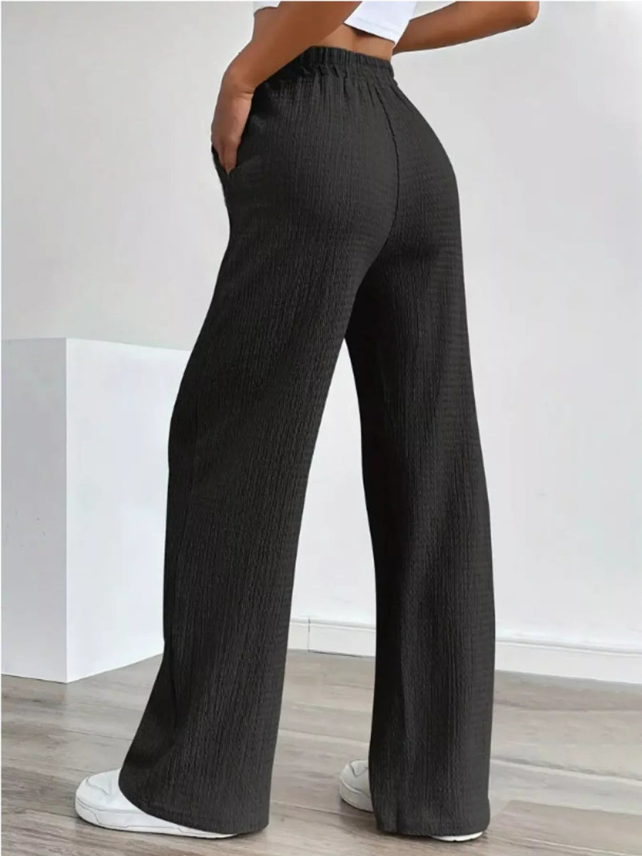Texture Wide Leg Pants - CELIVINE