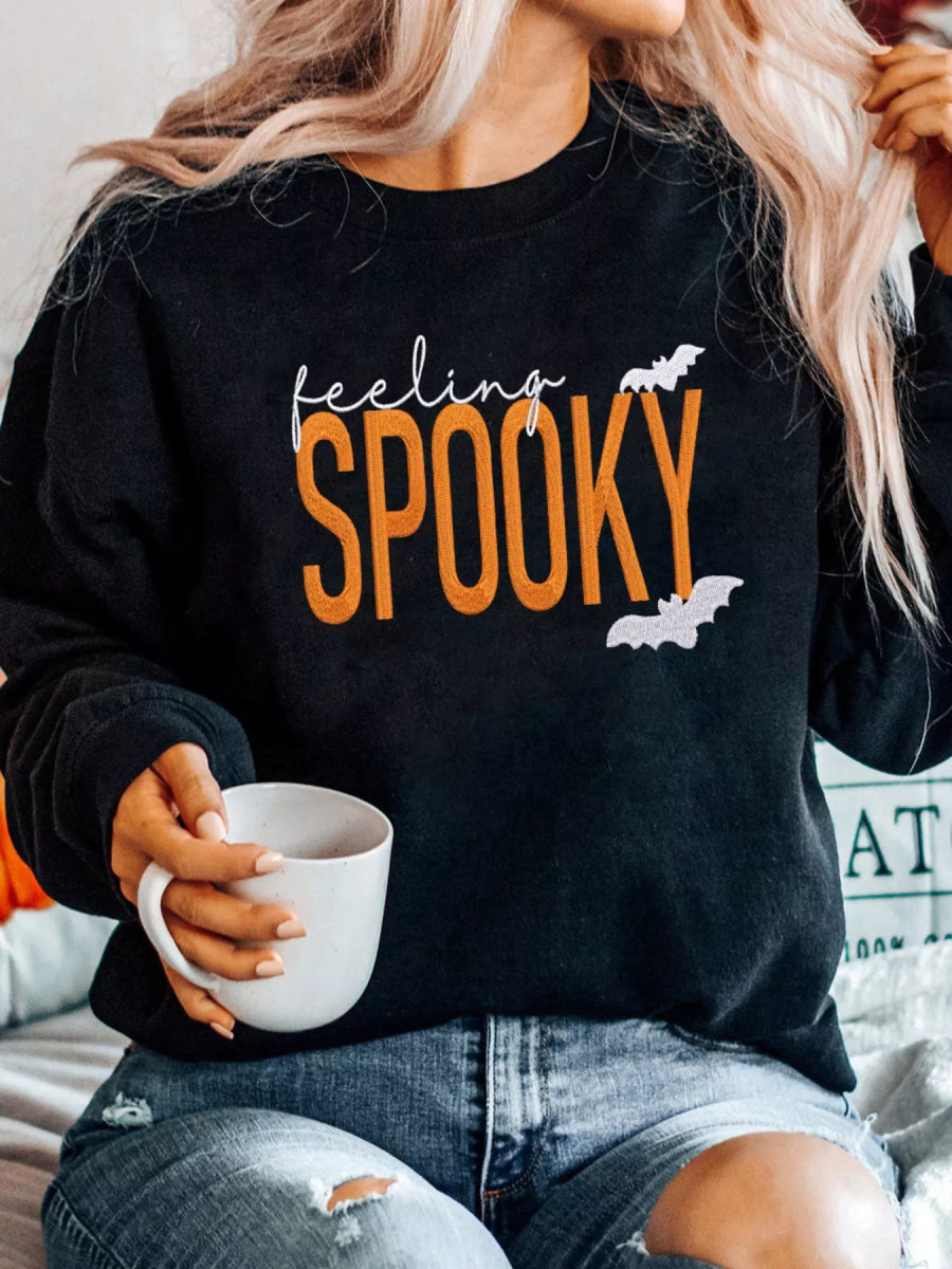 Feeling Spooky Halloween Embroidered Sweatshirt - CELIVINE