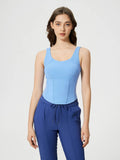 Round Neck Wide Strap Active Tank with Detachable Chest Pads - CELIVINE