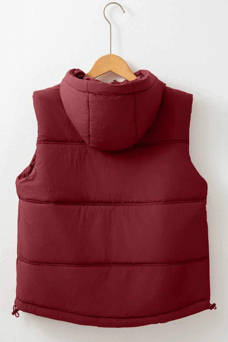Drawstring Zip Up Hooded Vest Coat - CELIVINE