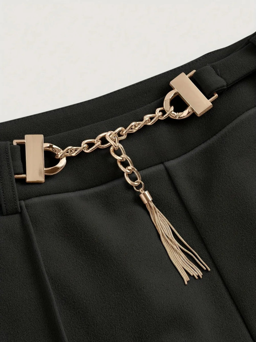 Chain Detail High Waist Pants - CELIVINE