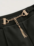 Chain Detail High Waist Pants - CELIVINE