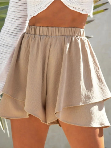 High - Waisted Elastic Waistband Layered Shorts - CELIVINE