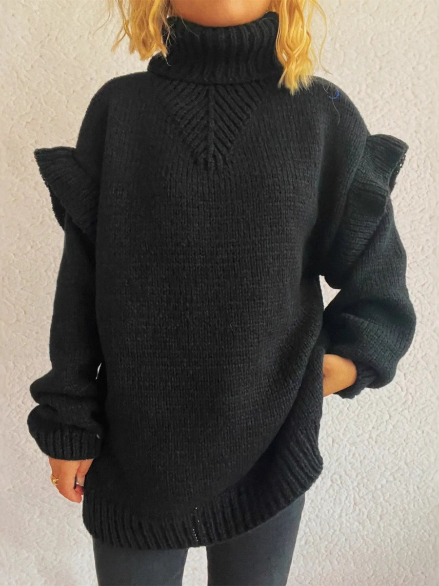 Ruffled Turtleneck Long Sleeve Sweater - CELIVINE