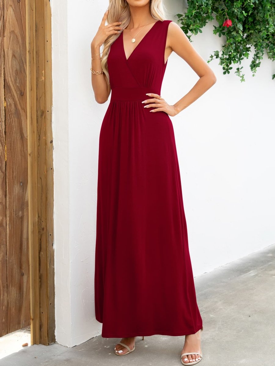 Surplice Neck Sleeveless Maxi Dress - CELIVINE