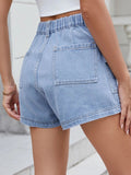 High Waist Cargo Denim Shorts - CELIVINE