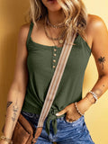 Full Size Ribbed Button Front Tie Hem Cami Tank Top Plus Size - CELIVINE