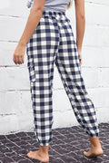 Perfee Plaid Elastic High Waist Cargo Pants - CELIVINE