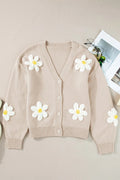 Flower Dropped Shoulder Long Sleeve Cardigan - CELIVINE