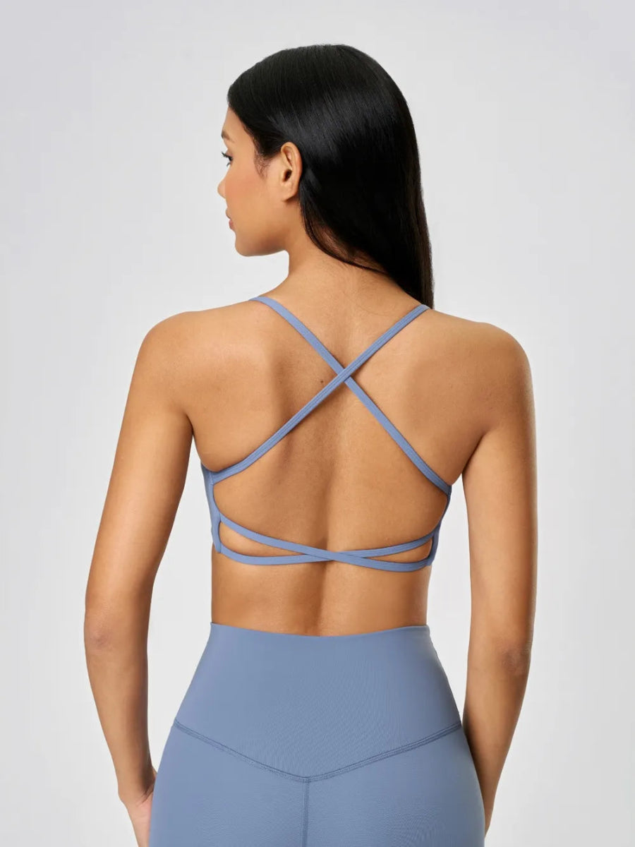 Crisscross Back Scoop Neck Active Cami with Detachable Chest Pads - CELIVINE