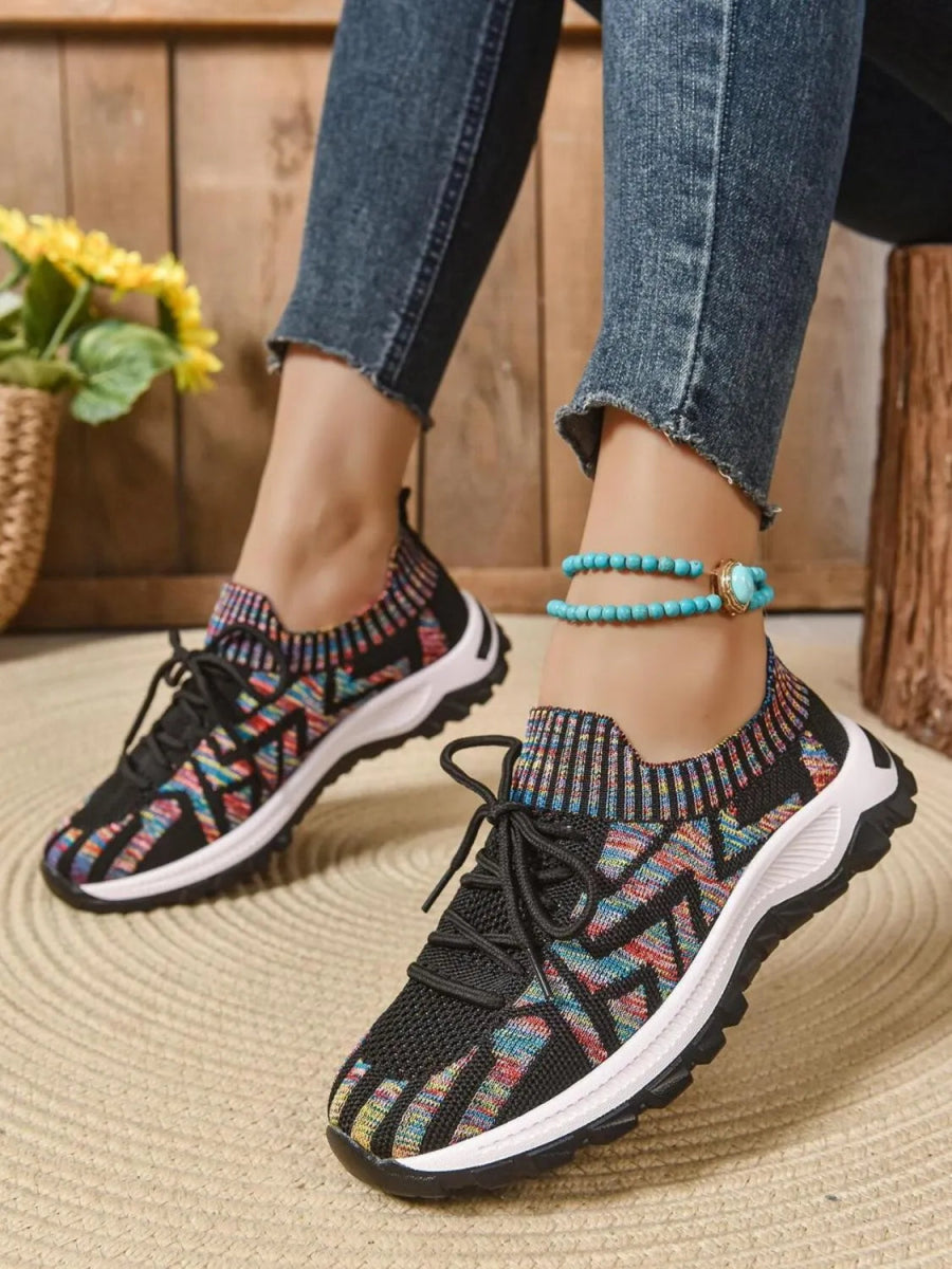 Mesh Knit Lace Up Athletic - CELIVINE