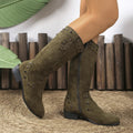 Studded Mid - Calf Boots with Side Zipper Closure - CELIVINE