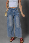 High - Waist Wide Leg Pleated Denim Jeans - CELIVINE