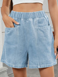 Elastic Waist Denim Shorts - CELIVINE