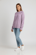 Cable Knit Round Neck Long Sleeve Sweater - CELIVINE
