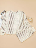 Polka Dot Notched Long Sleeve Top and Drawstring Joggers Lounge Set - CELIVINE