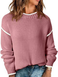 Contrast Trim Long Sleeve Sweater - CELIVINE