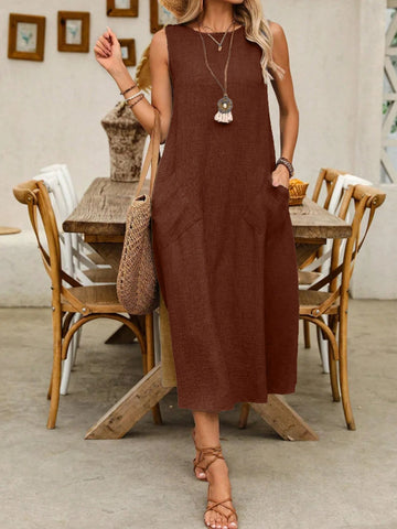Sleeveless Midi Dress with Pockets - CELIVINE