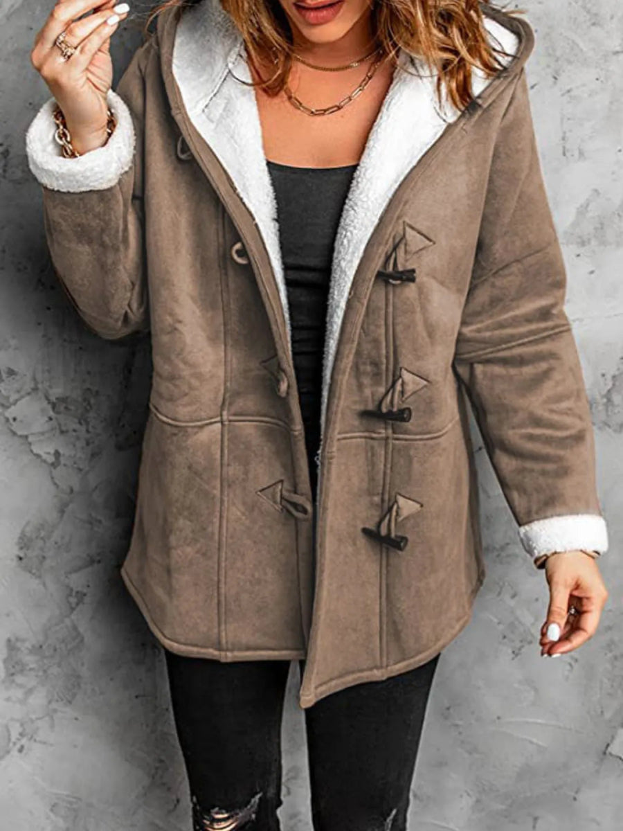 Full Size Cozy Sherpa Lined Toggle Coat with Hood Plus Size - CELIVINE