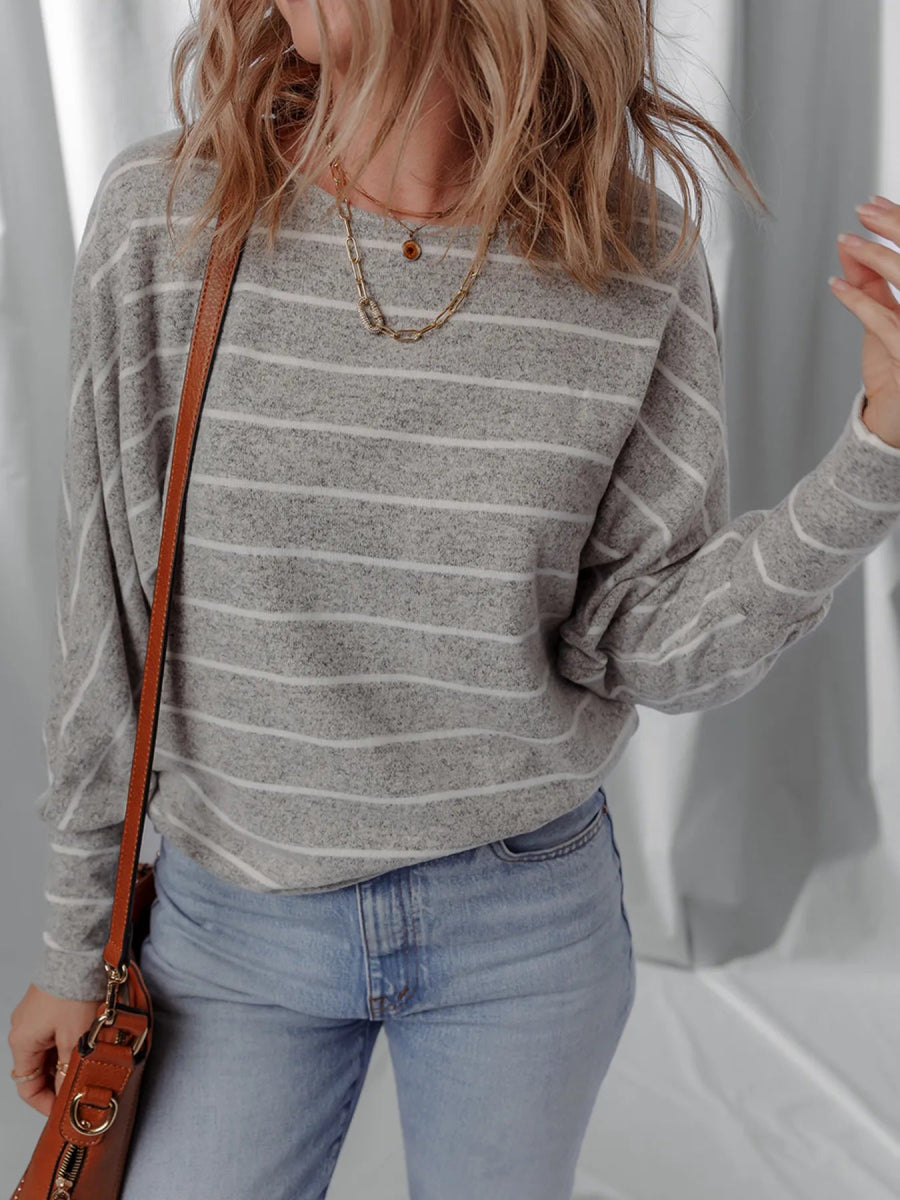 Stripe Dolman Sleeve Drop Shoulder Top - CELIVINE