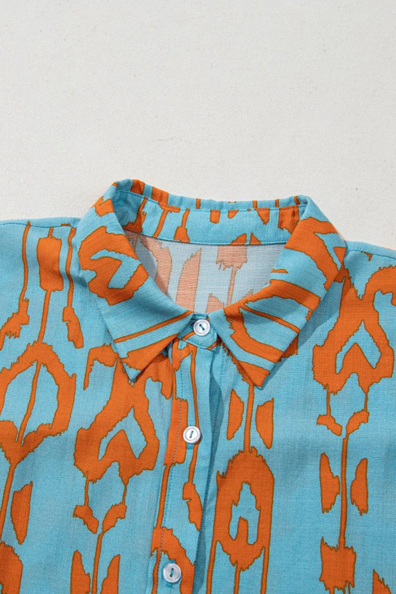 Abstract Print Dolman Short Sleeve Western Loose Shirt - CELIVINE