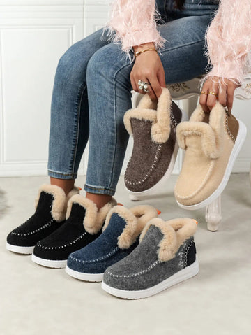 Furry Suede Round Toe Flat Sneakers - CELIVINE