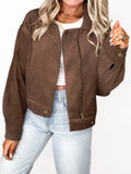 Corduroy Cropped Bomber Jacket - CELIVINE