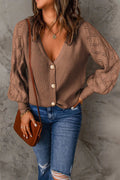 Openwork V - Neck Button Up Cardigan - CELIVINE