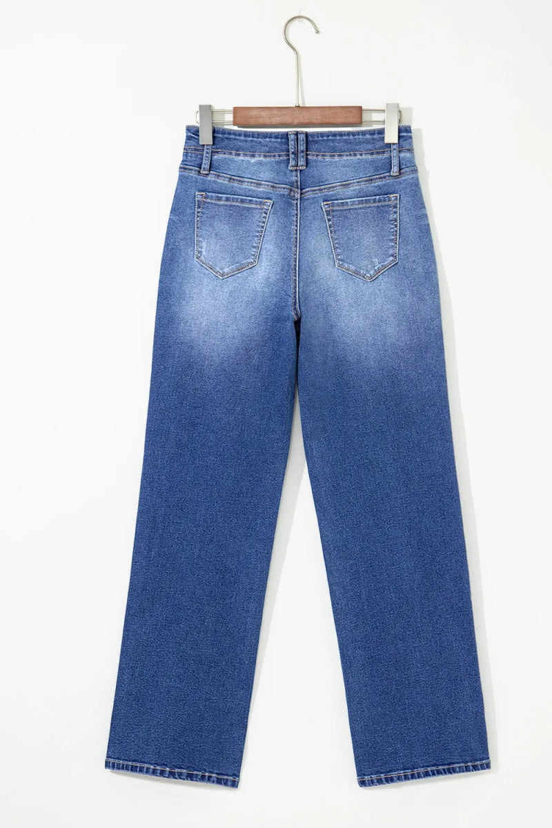 High - Waisted Wide - Leg Vintage Wash Jeans - CELIVINE