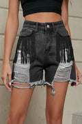 Distressed Fringe Denim Shorts - CELIVINE