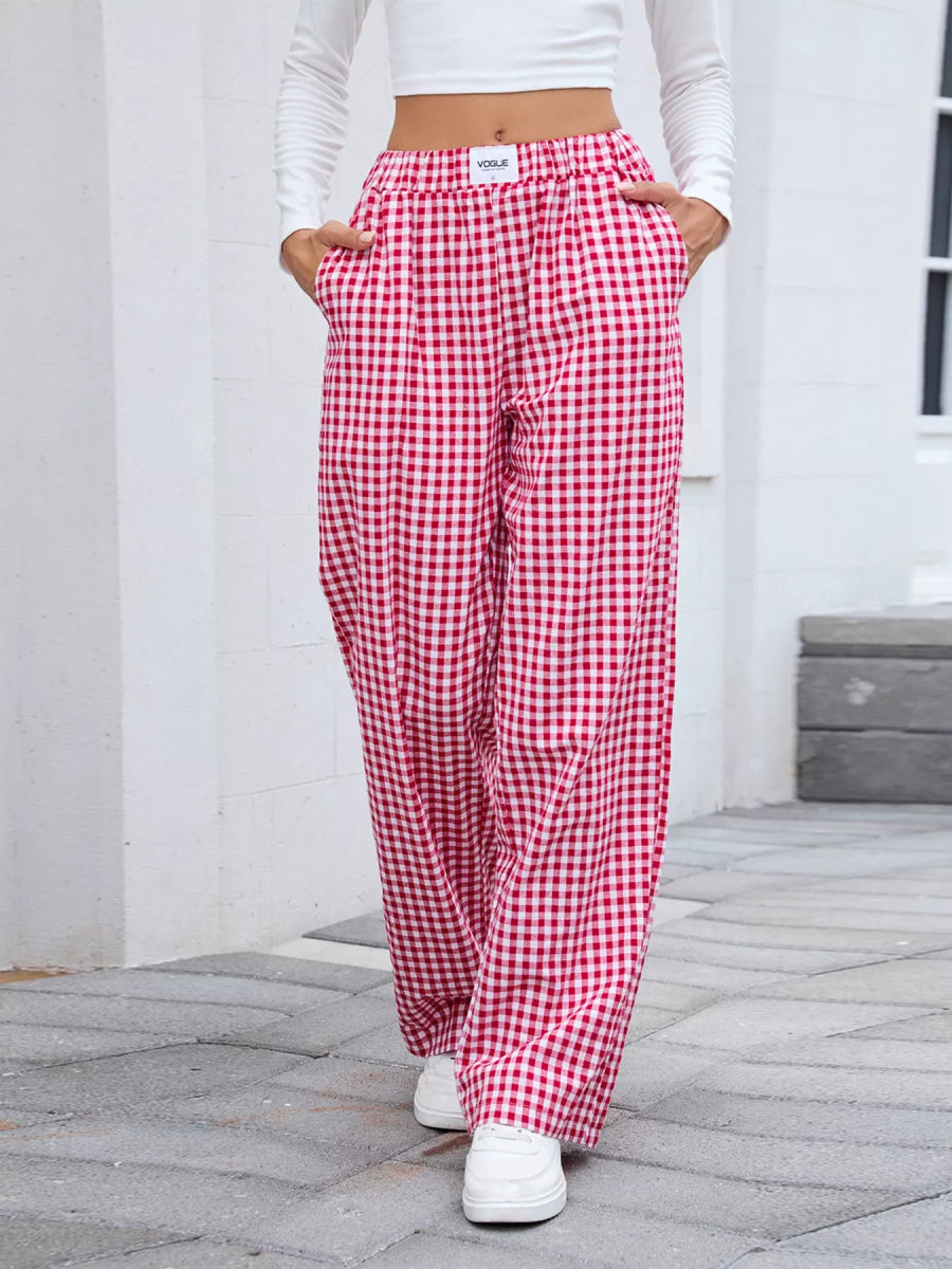 Plaid Wide Leg Casual Pants - CELIVINE